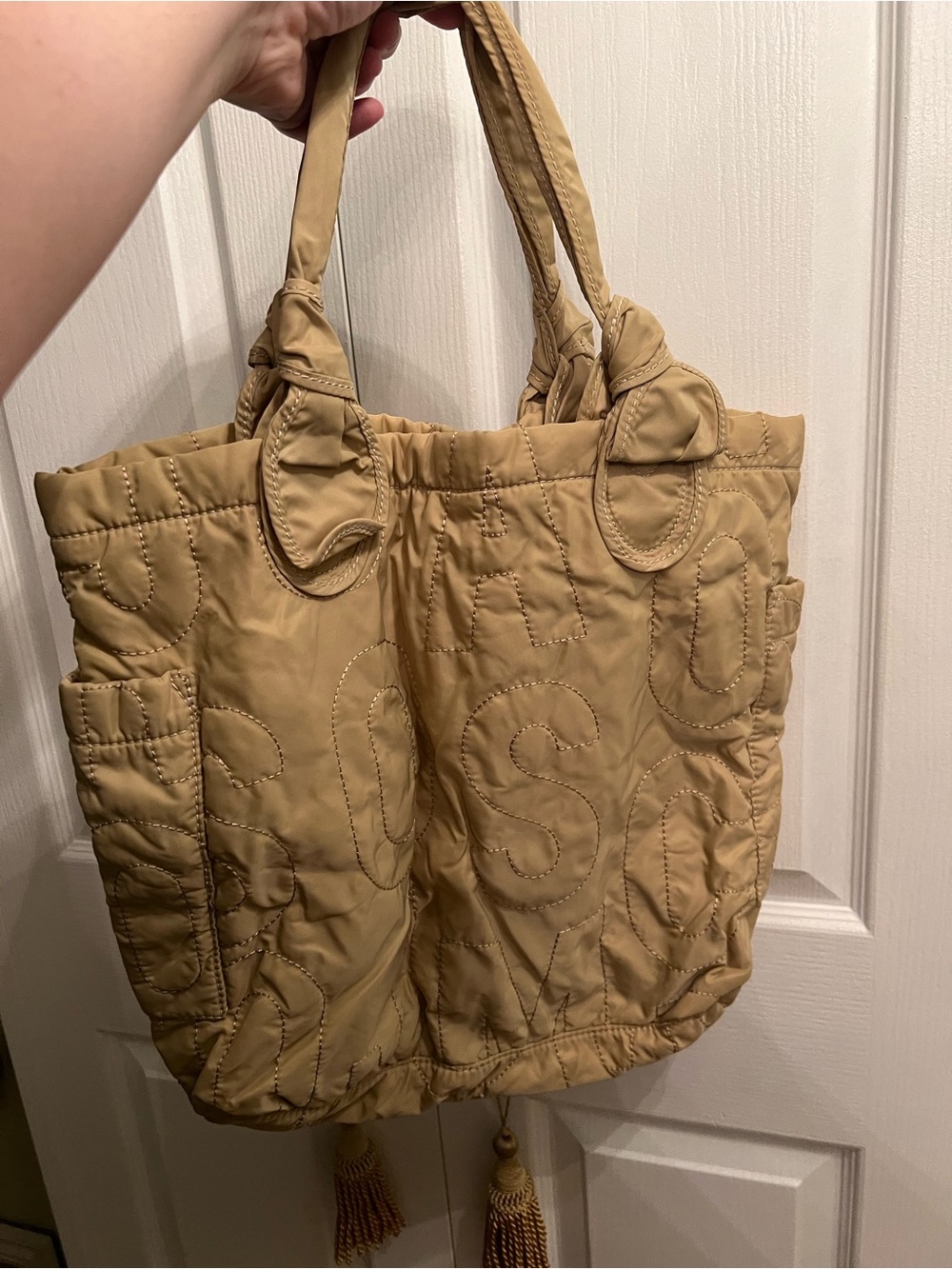 Marc by Marc Jacobs Tan Quilted Nylon Tote with Plaque, used once, like new. - Picture 2 of 3